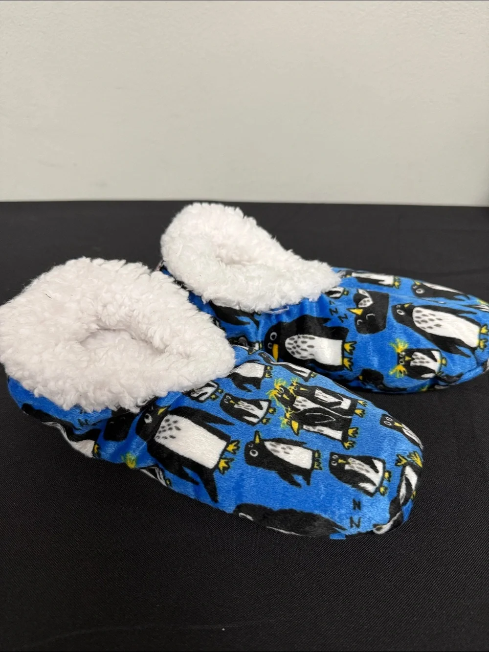 Lazy One Kids Blue Penguin Fuzzy Feet Slippers